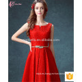 Guangzhou largo elegante rojo mejor calidad de una línea sin mangas de gasa servicios OEM vestido de dama de honor